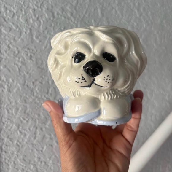 Other - A Vintage Ceramic Dog Planter - Cream, light blue and Black